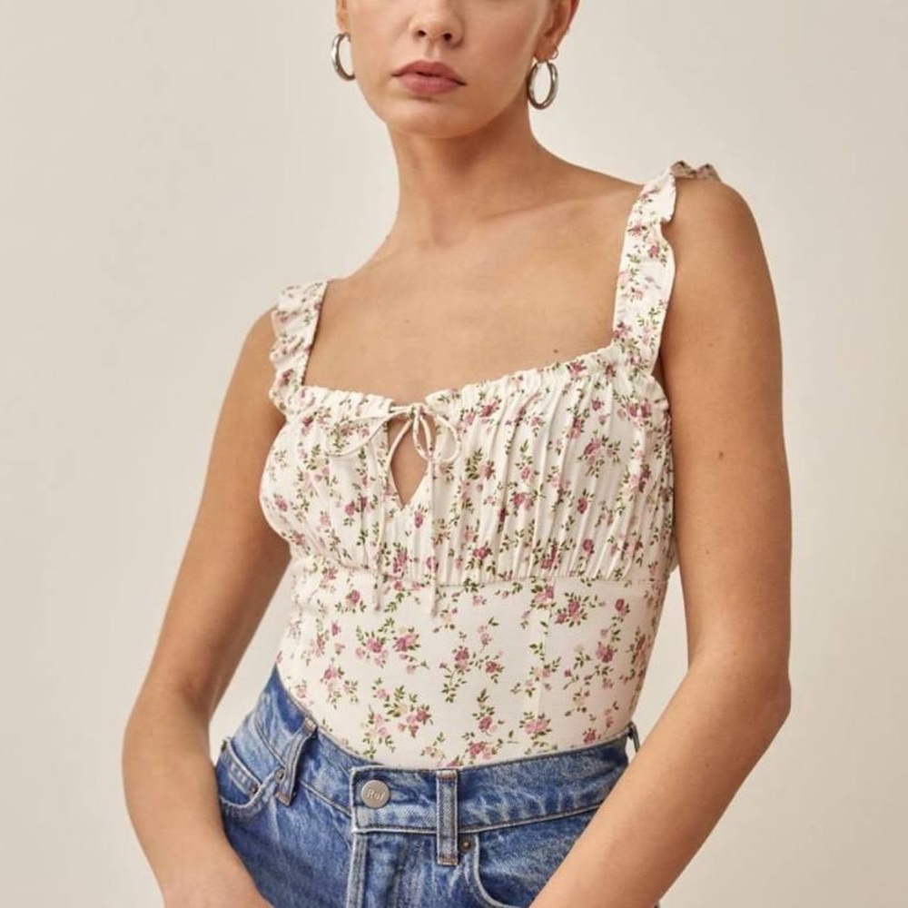 NWOT Reformation Cortese Top in Boheme floral pink white 2